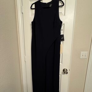 Sleeveless Navy Maxi Jumpsuit with Front Overlay